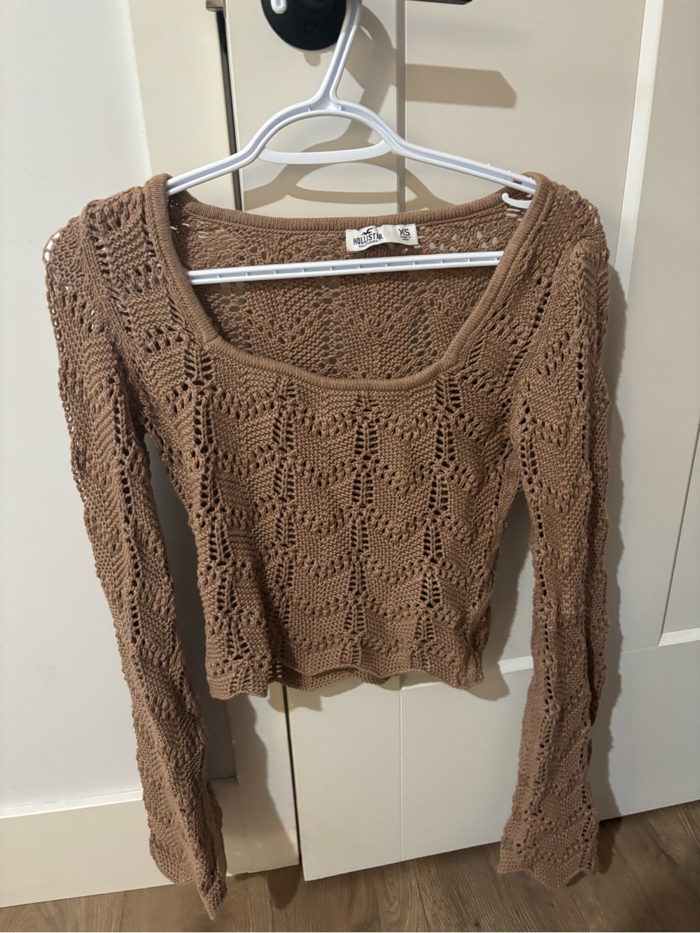 Hollister Open-Knit Scoop Neck Sweater in Taupe